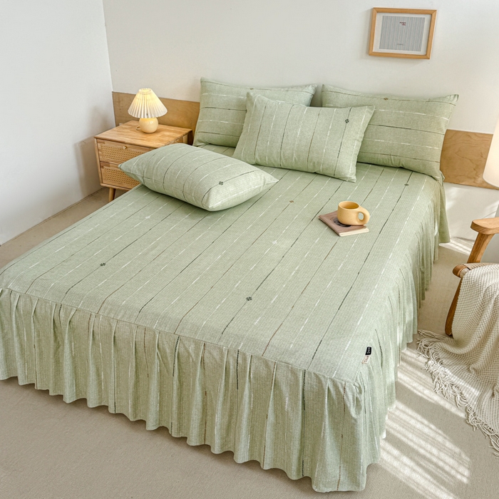 91家纺网 家纺一手货源 找家纺 布柔 2025新款100%全棉纯棉老粗布绣花印花凉席单品床裙 格林绿