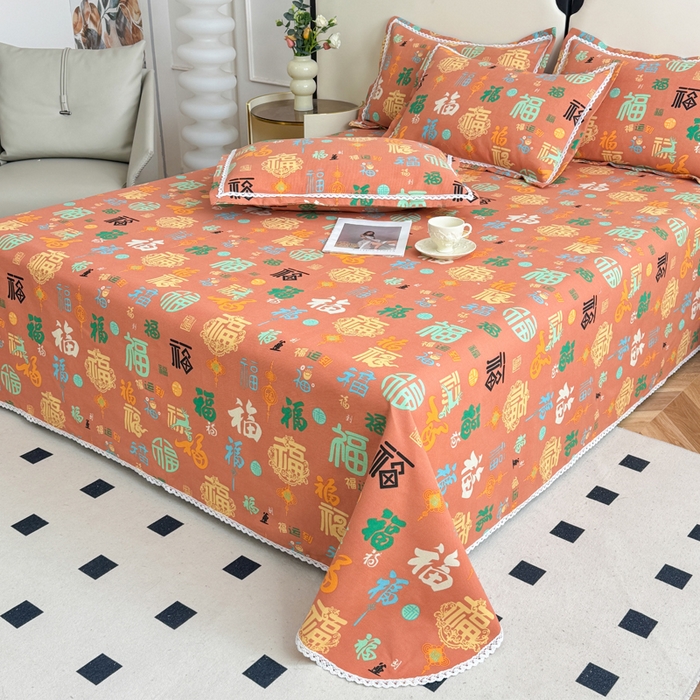 91家纺网 家纺一手货源 找家纺 仟网汇 2025全棉老粗布蕾丝花边三件套（无纺布手提包装） 百福