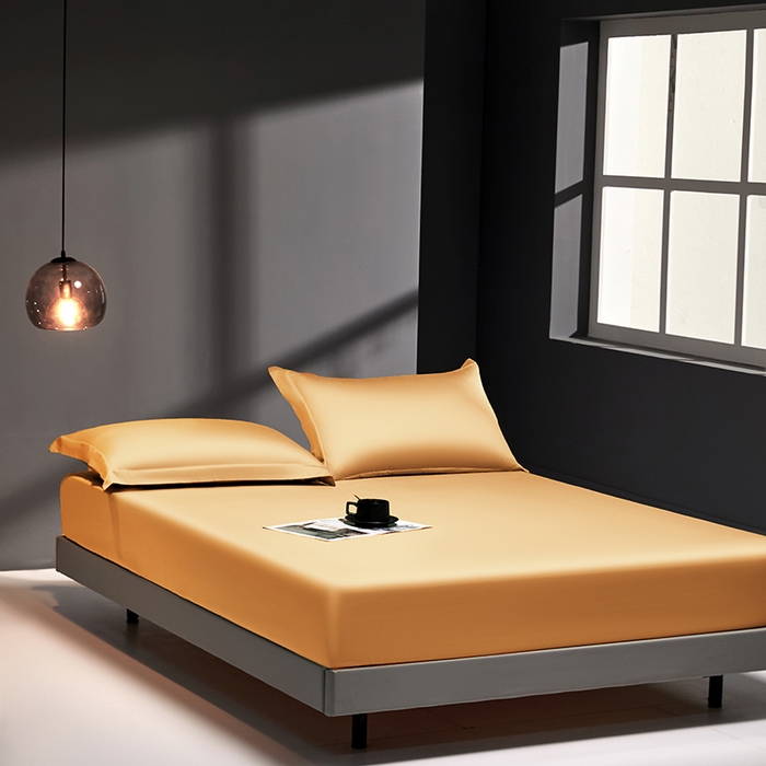 91家纺网 家纺一手货源 找家纺 秀色2025新款高端纯棉床笠单件全棉全包床套三件套100s新疆长绒棉酒店床垫保护套 梦易-南瓜橘