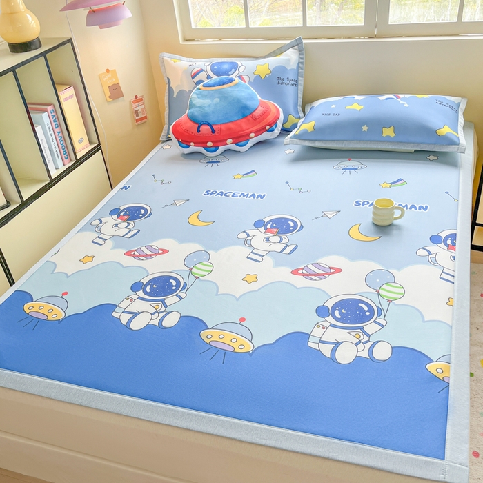 91家纺网 家纺一手货源 找家纺 博雅 2025新款独家版权A类大版数码印花1200D冰丝凉席 太空漫步