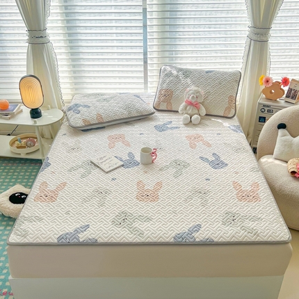 美丽折2025夏季新品高端加厚全冰丝生物基乳胶凉席三件套 水洗天然乳胶凉席 萌萌兔