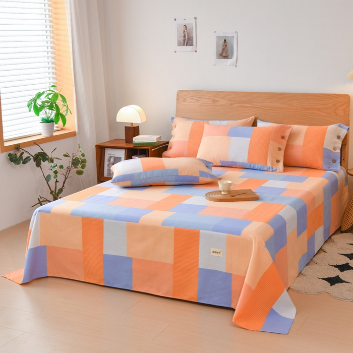 91家纺网 家纺一手货源 找家纺 仟网汇 2025新款活性印染无印纽扣原棉老粗布三件套 彩虹桔