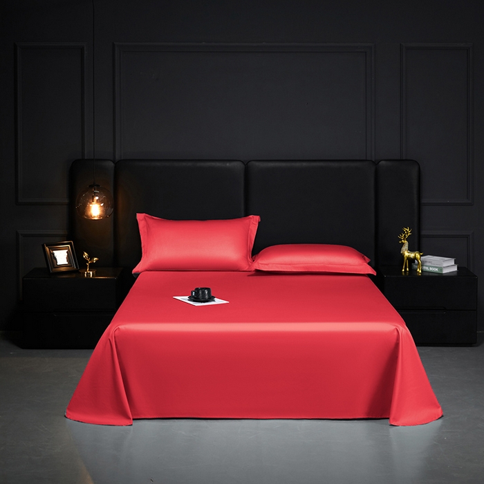 91家纺网 家纺一手货源 找家纺 秀色2025新款A类高端100s新疆长绒棉纯棉床单单件全棉单人贡缎加厚被单三件套 莫奈-海棠红