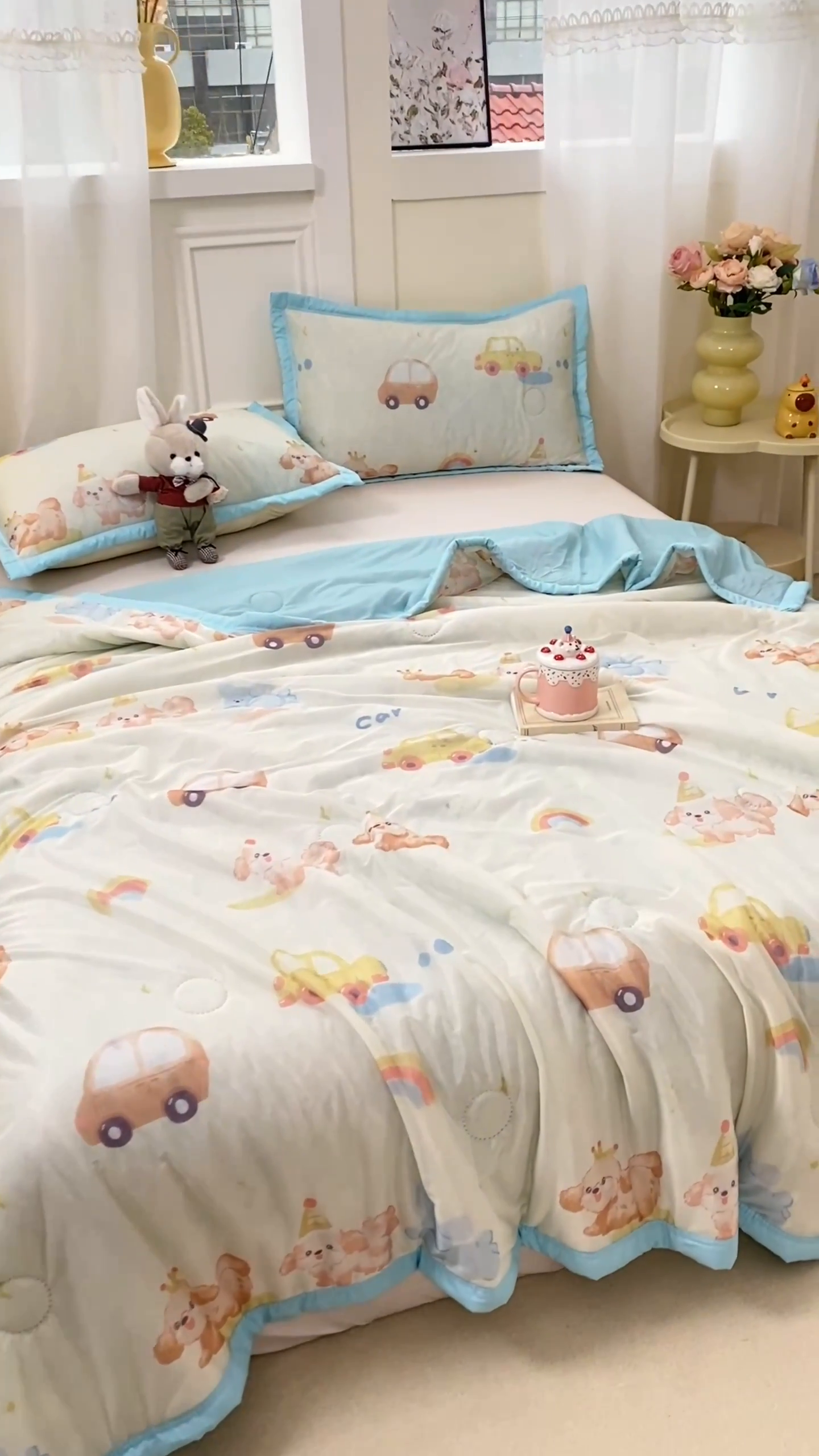 91家纺网 家纺一手货源 找家纺 顺顺家纺 2025新款凉感丝印花夏被空调被 汽车小狗