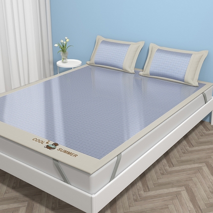 绒艺席业 2025新款A类抗菌冰丝凉席系列-小冰熊款 冰熊-蓝