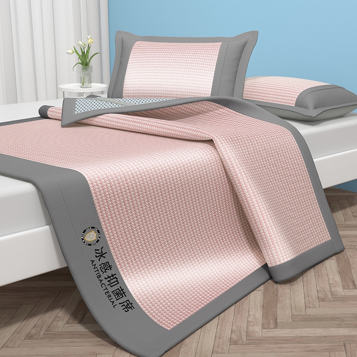 91家纺网 家纺一手货源 找家纺 绒艺席业 2025新款A类抗菌冰丝凉席系列-冰感抑菌席 粉色
