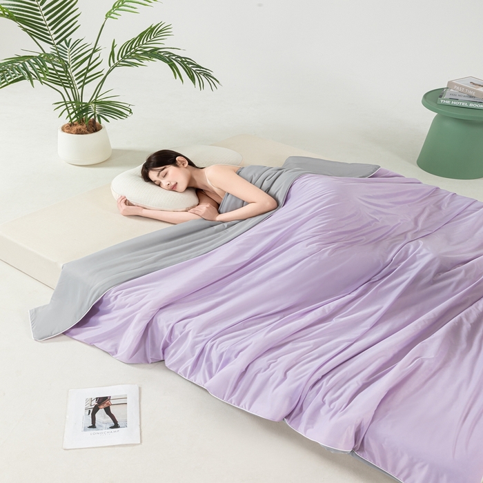 91家纺网 家纺一手货源 找家纺 潮邦家居 2025新款凉感丝夏被夏凉被空调被 梦幻紫拼灰