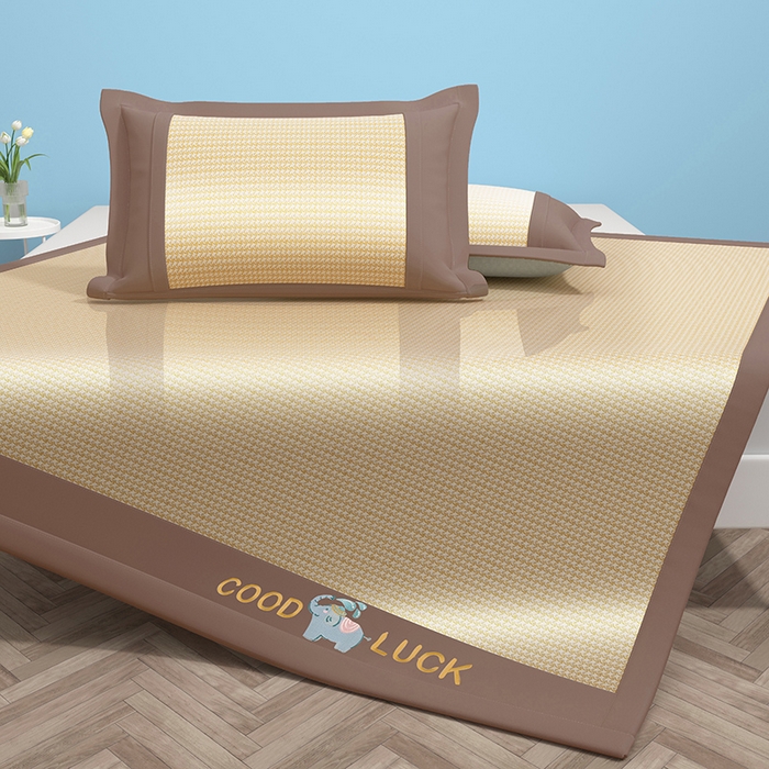 91家纺网 家纺一手货源 找家纺 绒艺席业 2025新款A类抗菌冰丝凉席系列-小象宝款 黄色