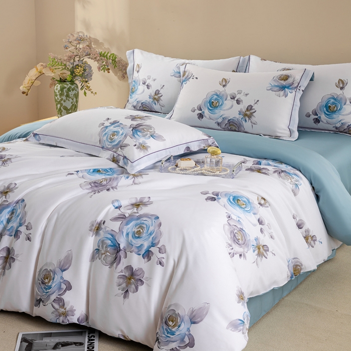 91家纺网 家纺一手货源 找家纺 帅露家纺 2025新款50S莱赛尔天丝印花四件套 安妮玫瑰