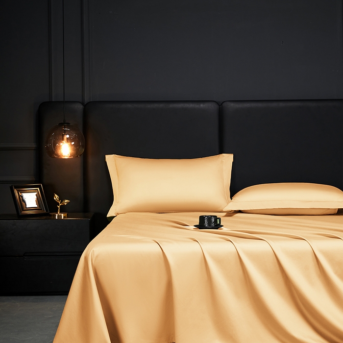 91家纺网 家纺一手货源 找家纺 秀色2025新款A类高端100s新疆长绒棉纯棉床单单件全棉单人贡缎加厚被单三件套 莫奈-南瓜橘