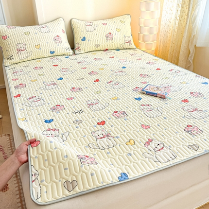 柒月家居 2025新款小清新乳胶凉席 可爱猫咪