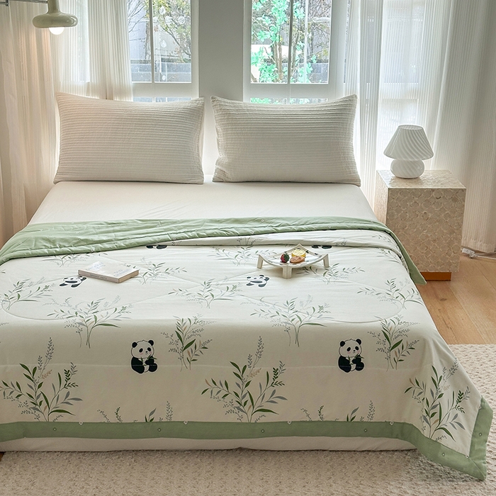 91家纺网 家纺一手货源 找家纺 瑜珠家纺 2025新款里外全棉棉花夏被 熊猫仔仔