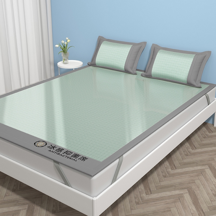 91家纺网 家纺一手货源 找家纺 绒艺席业 2025新款A类抗菌冰丝凉席系列-冰感抑菌席 绿色