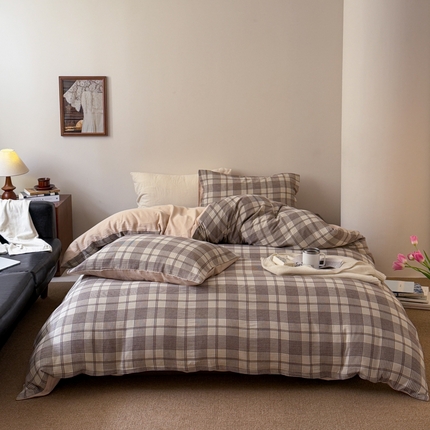 91家纺网 家纺一手货源 找家纺 （总）山舍家居 2025新款山舍新品•全棉色织纱布提花四件套#时许屿时空