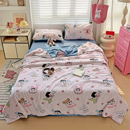 妖妖家纺 2025新款超柔双层纱糯糯针织棉夏凉被四件套 开心小新