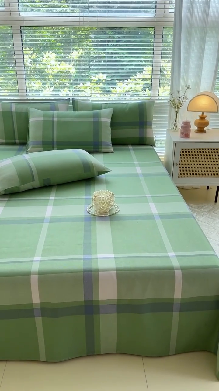 91家纺网 家纺一手货源 找家纺 仟网汇 2025新款老粗布床单粗布凉席老粗布单床单枕套单品 绿大格