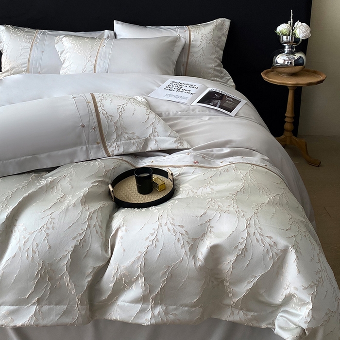 91家纺网 家纺一手货源 找家纺 优悦生活馆 2025新款冰丝浮雕绣花四件套 浪漫星河-灰绿