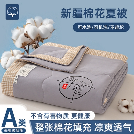 芯恋 2025年新款无印风千鸟格水洗棉新疆棉花夏被 绅士灰