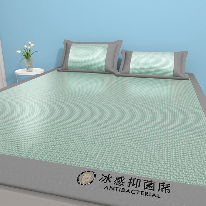 91家纺网 家纺一手货源 找家纺 绒艺席业 2025新款A类抗菌冰丝凉席系列-冰感抑菌席 绿色