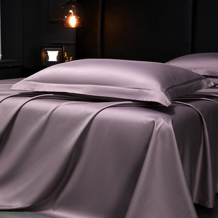 91家纺网 家纺一手货源 找家纺 秀色2025新款A类高端100s新疆长绒棉纯棉床单单件全棉单人贡缎加厚被单三件套 莫奈-香芋紫