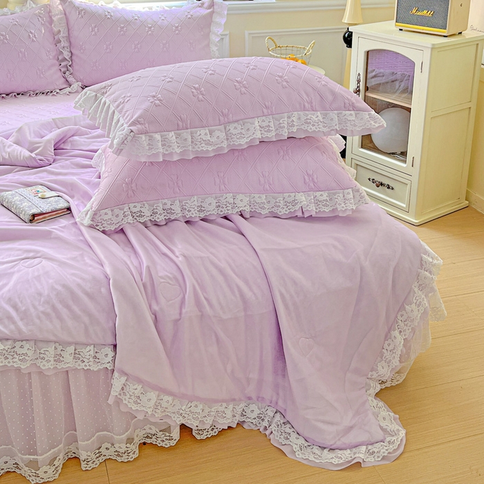 91家纺网 家纺一手货源 找家纺 创爱家纺 2025新款3D提花冰豆豆床裙款凉席夏被四件套 冰豆豆-紫