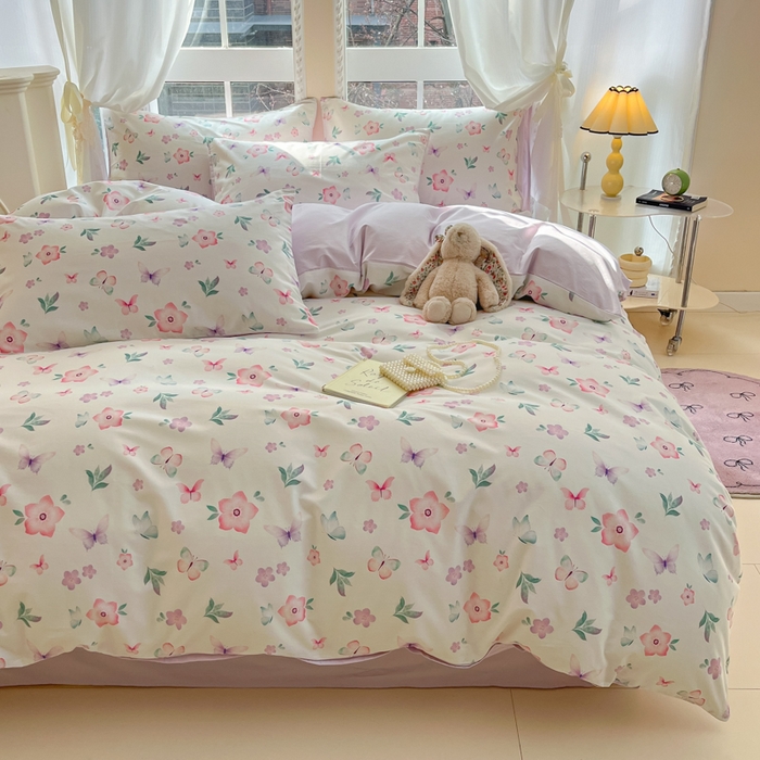 91家纺网 家纺一手货源 找家纺 仔仔熊 2025新款全棉印花系列被套 水彩蝴蝶花