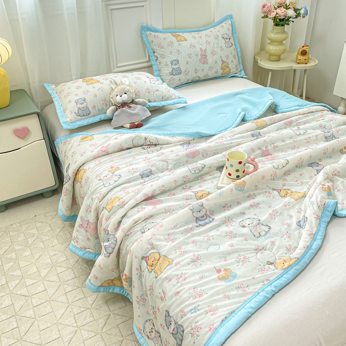 91家纺网 家纺一手货源 找家纺 顺顺家纺 2025新款凉感丝印花夏被空调被 萌狗乐园