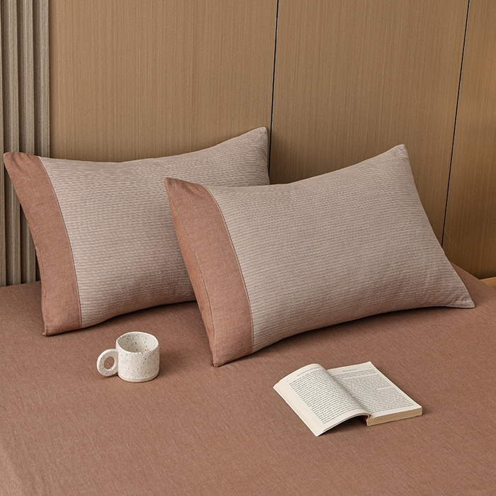 91家纺网 家纺一手货源 找家纺 金艾草2025年新款60S纯棉色织水洗大提花四件套 时光条-拿铁