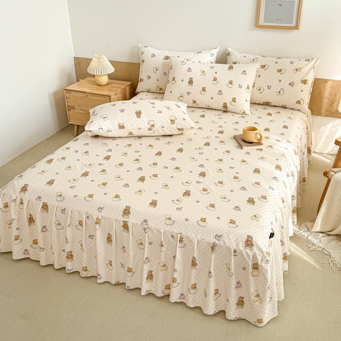 91家纺网 家纺一手货源 找家纺 布柔 2025新款100%全棉纯棉老粗布绣花印花凉席单品床裙 小熊