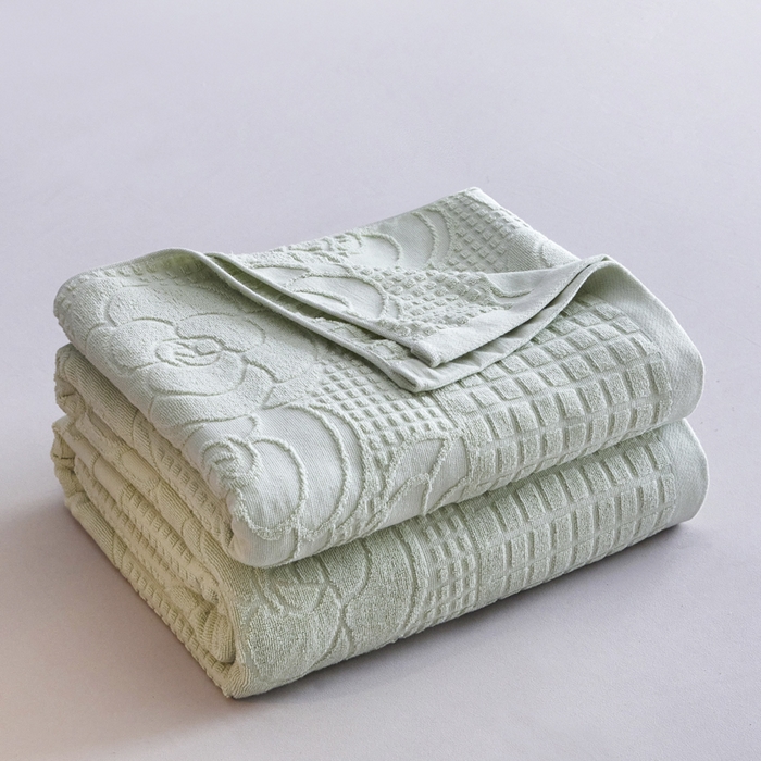 91家纺网 家纺一手货源 找家纺 爱港家纺 2025新款上海专版老式怀旧全棉A类纱布毛巾被 茶花-绿