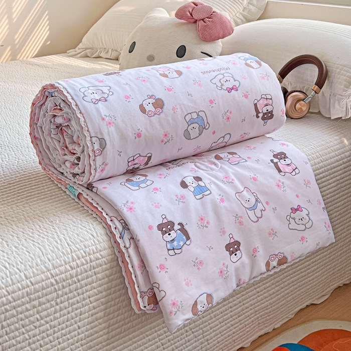 91家纺网 家纺一手货源 找家纺 妖妖家纺 2025新款超柔双层纱糯糯针织棉夏凉被 狗狗乐园