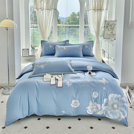 91家纺网 家纺一手货源 找家纺 （总）佳宇轩 2025爆款水洗棉五彩刺绣四件套简约轻奢织带绣花床单床笠被罩4件套-牡丹