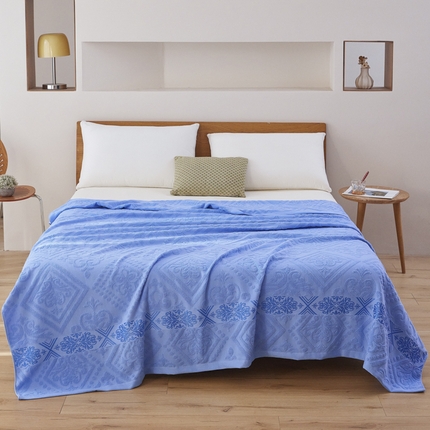 91家纺网 家纺一手货源 找家纺 爱港家纺 2025新款上海专版老式怀旧全棉A类纱布毛巾被 古韵-蓝