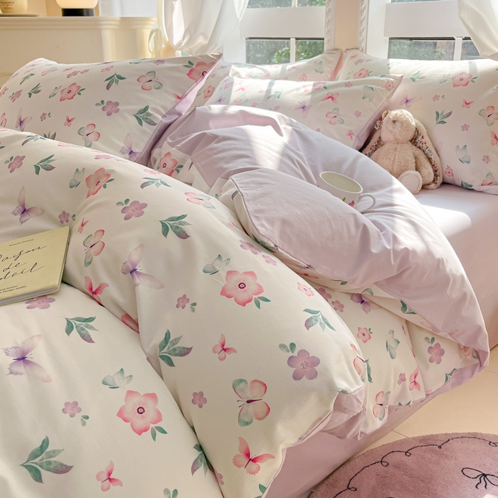 91家纺网 家纺一手货源 找家纺 仔仔熊 2025新款全棉印花系列被套 水彩蝴蝶花