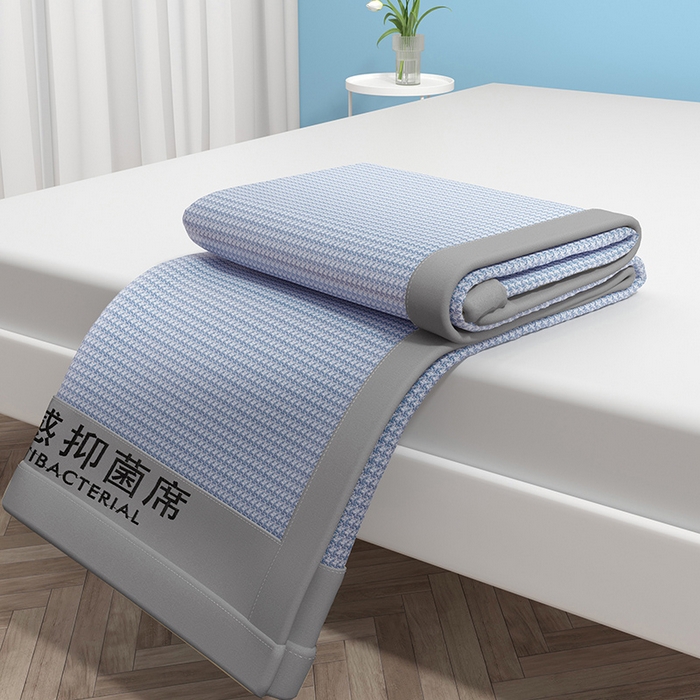 91家纺网 家纺一手货源 找家纺 绒艺席业 2025新款A类抗菌冰丝凉席系列-冰感抑菌席 蓝色