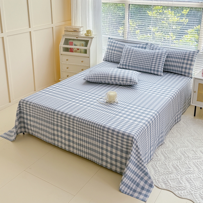 91家纺网 家纺一手货源 找家纺 仟网汇 2025新款老粗布床单粗布凉席老粗布单床单枕套单品 蓝小格