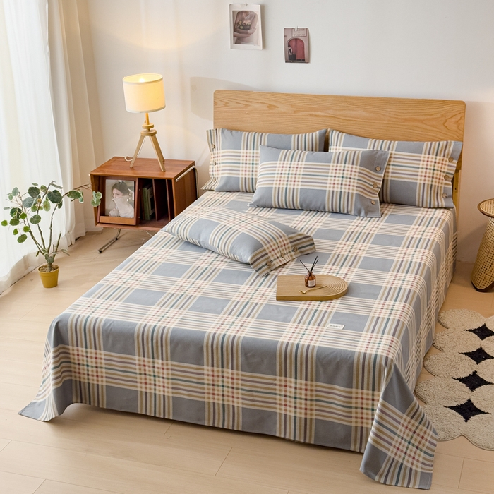 91家纺网 家纺一手货源 找家纺 仟网汇 2025新款活性印染无印纽扣原棉老粗布三件套 清雅灰