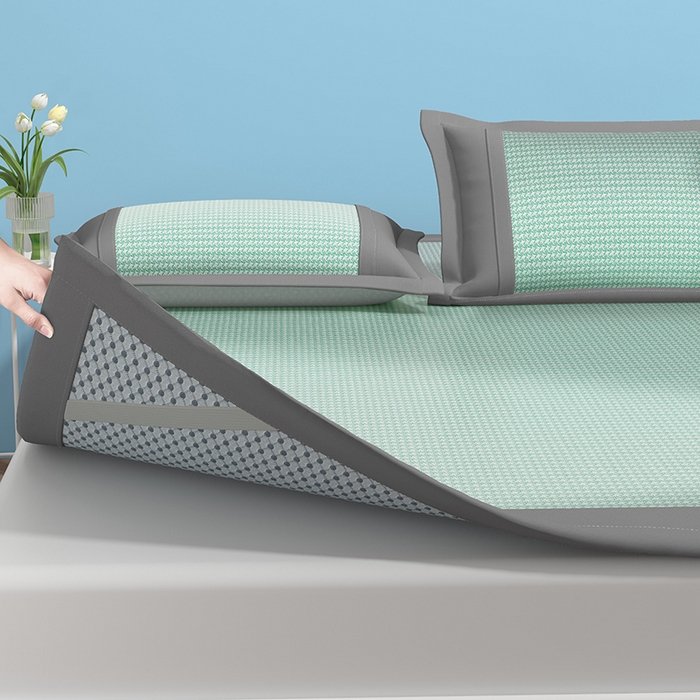 91家纺网 家纺一手货源 找家纺 绒艺席业 2025新款A类抗菌冰丝凉席系列-冰感抑菌席 绿色