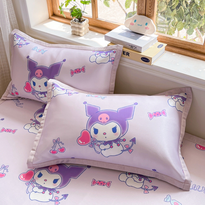 91家纺网 家纺一手货源 找家纺 博雅 2025新款 三丽鸥凉感丝夏被冰丝凉席组合四件套 气球库洛米