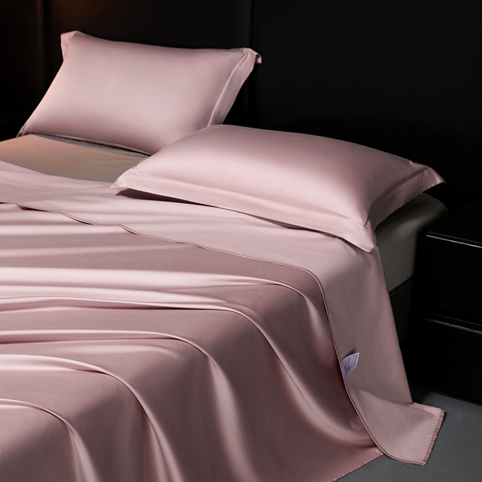 91家纺网 家纺一手货源 找家纺 秀色2025新款A类高端100s新疆长绒棉纯棉床单单件全棉单人贡缎加厚被单三件套 莫奈-玉颜粉