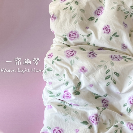 【提供买家秀】2025直播云感皱皱棉四件套水洗棉简约风小碎花被套床笠三件套-细节图 一帘幽梦