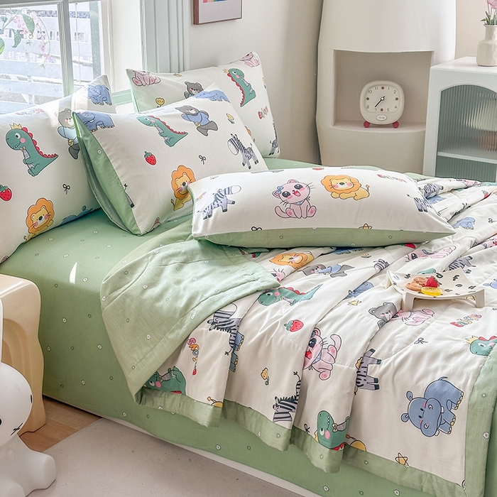 91家纺网 家纺一手货源 找家纺 瑜珠家纺 2025新款里外全棉棉花夏被 快乐卡通