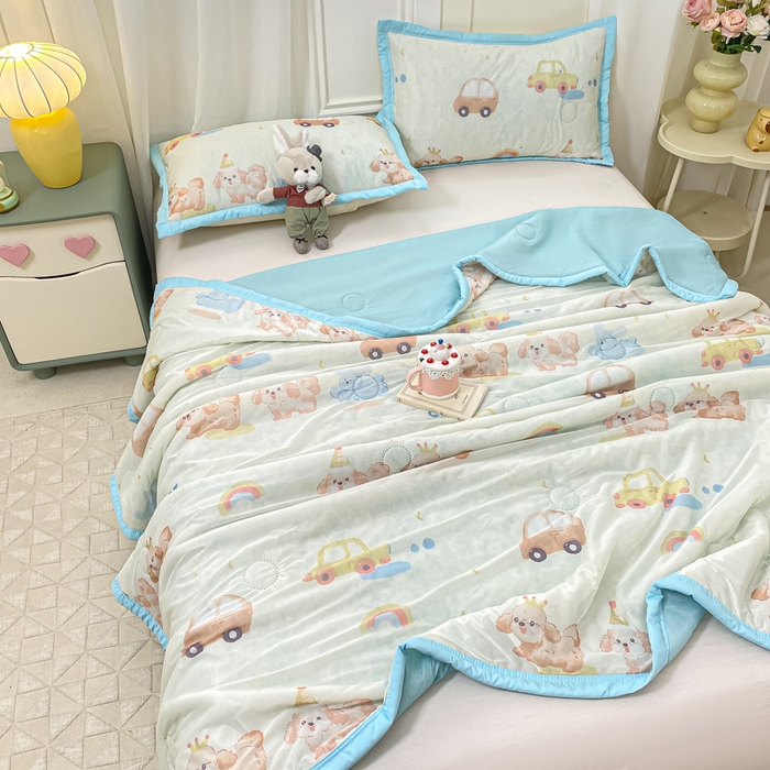 91家纺网 家纺一手货源 找家纺 顺顺家纺 2025新款凉感丝印花夏被空调被 汽车小狗