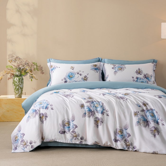 91家纺网 家纺一手货源 找家纺 帅露家纺 2025新款50S莱赛尔天丝印花四件套 安妮玫瑰