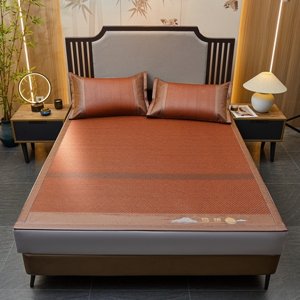 91家纺网 家纺一手货源 找家纺 航途席业 2025新款PE冷感霸王藤加厚刺绣款凉席 雪山藤-咖