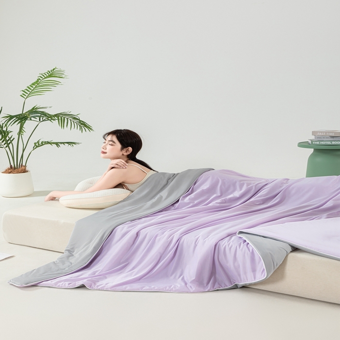 91家纺网 家纺一手货源 找家纺 潮邦家居 2025新款凉感丝夏被夏凉被空调被 梦幻紫拼灰