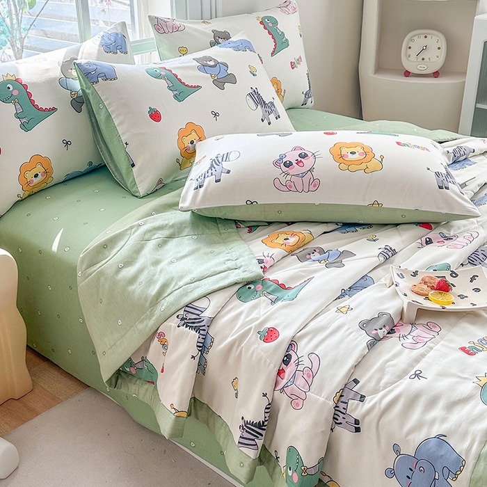 91家纺网 家纺一手货源 找家纺 瑜珠家纺 2025新款里外全棉棉花夏被 快乐卡通