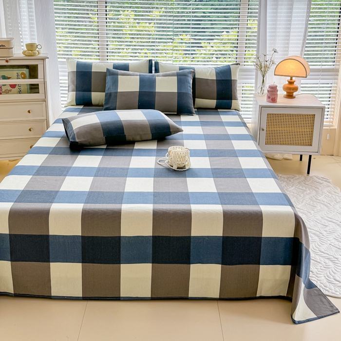 91家纺网 家纺一手货源 找家纺 仟网汇 2025新款老粗布床单粗布凉席老粗布单床单枕套单品 蓝大格