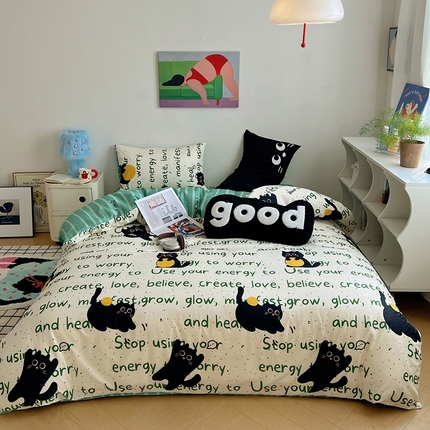 桃喜 2025新款13372经典混搭全棉卡通四件套 小黑猫