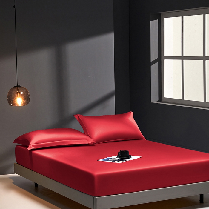 91家纺网 家纺一手货源 找家纺 秀色2025新款高端纯棉床笠单件全棉全包床套三件套100s新疆长绒棉酒店床垫保护套 梦易-海棠红